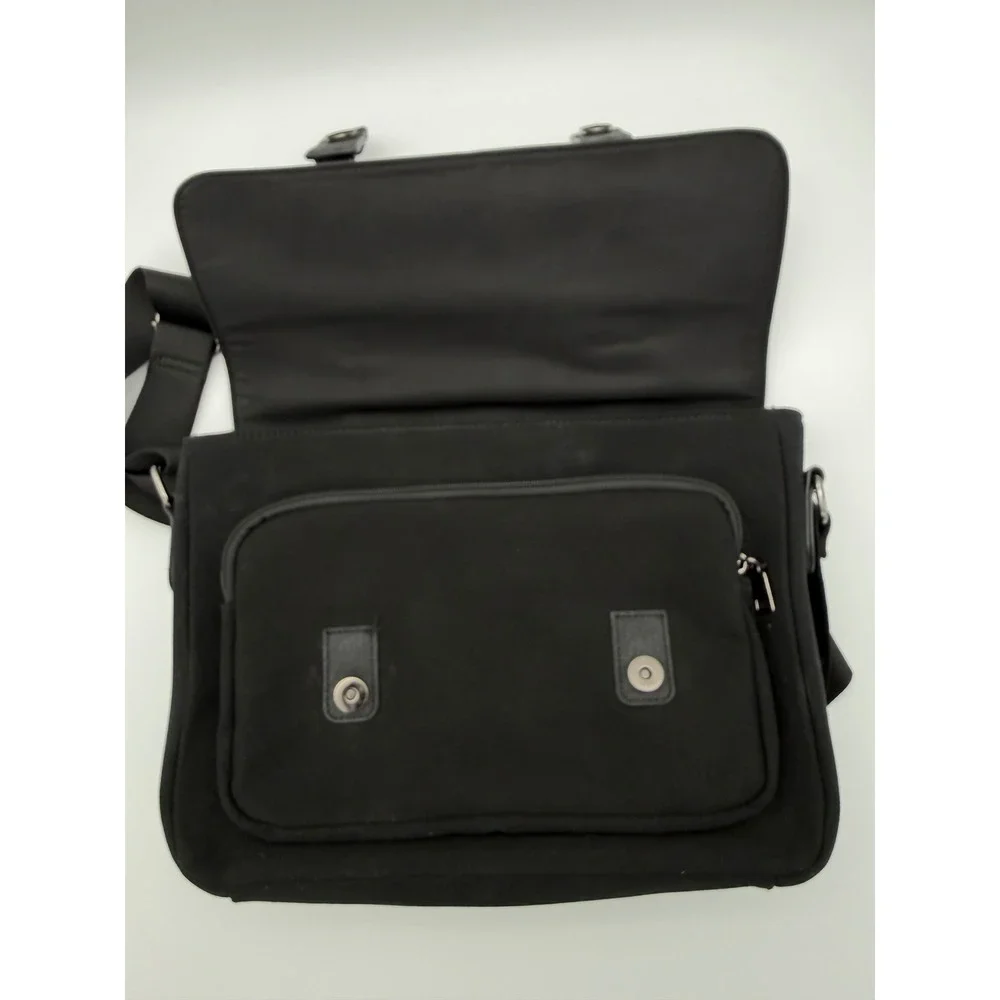 Typo Black Canvas Faux Leather Messenger Bag Crossbody Laptop Satchel Work Bag
